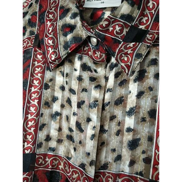 Alfred Dunner Woman 14 Blouse Red Colorblock Animal Print Semi Sheer Button... - Picture 4 of 10